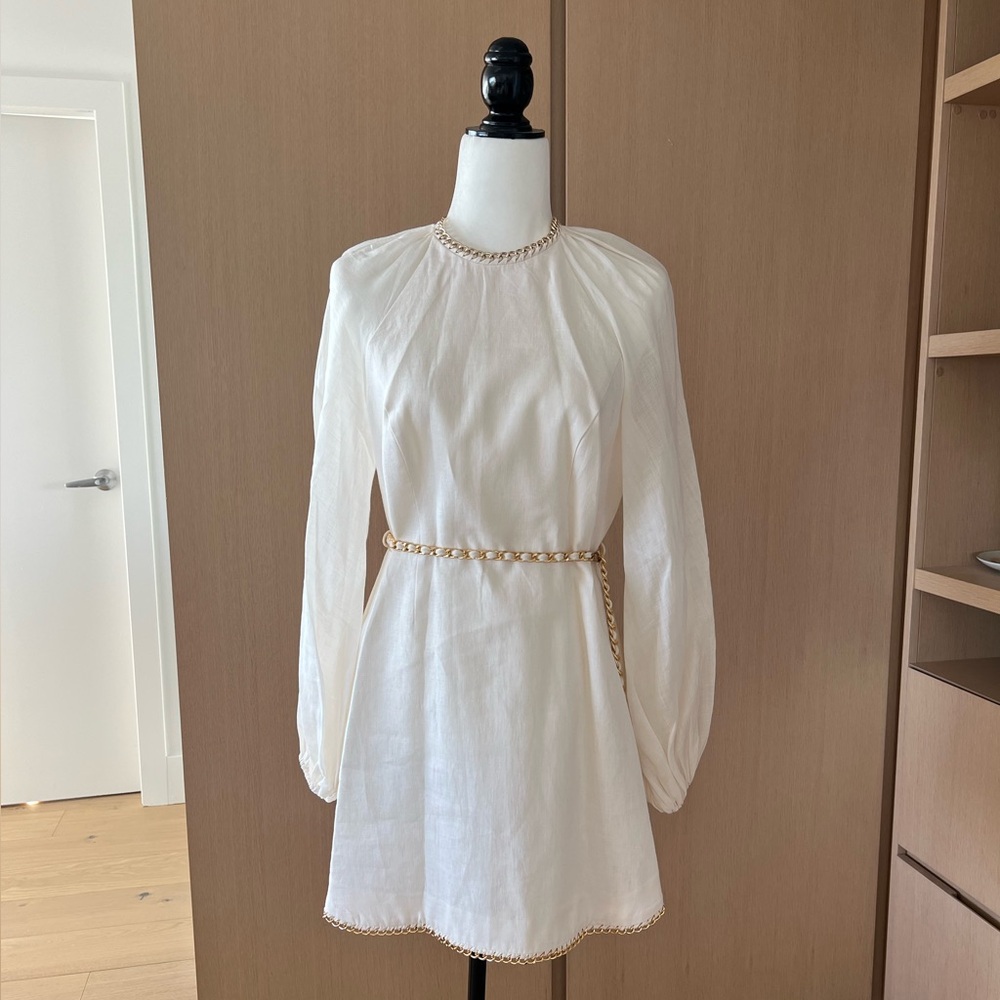 Zimmerman | Rouleau Chain Mini Dress | Size 2 | Cream